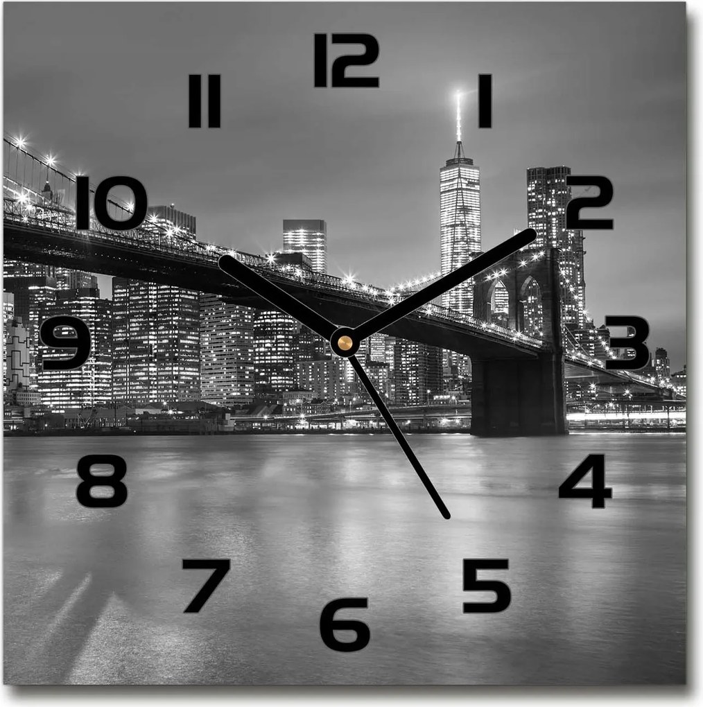 New York szögletes üveg falióra éjszaka 30x30 cm