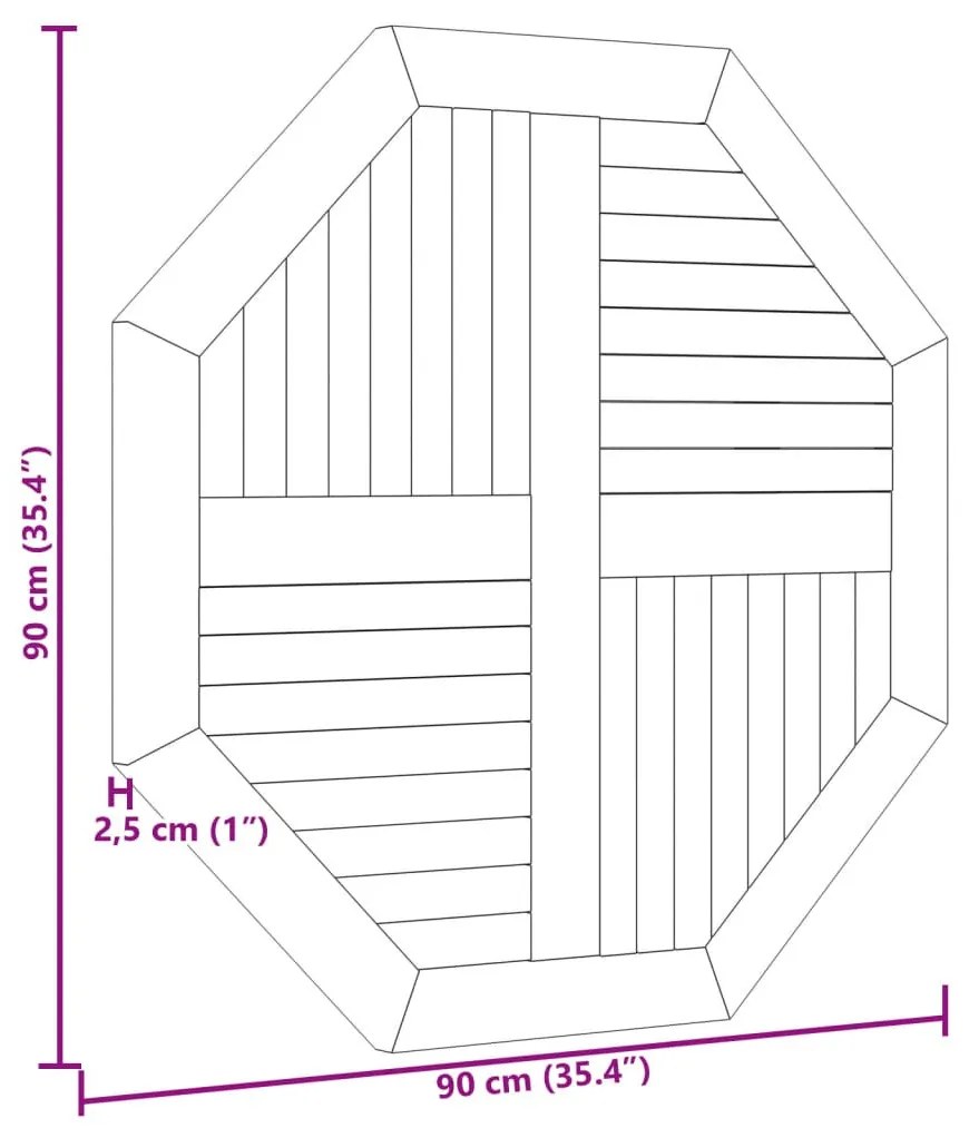 tömör tíkfa nyolcszögletű asztallap 90 x 90 x 2,5 cm