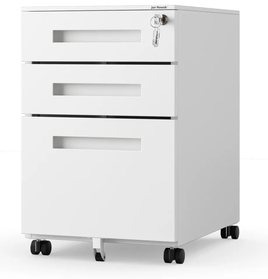 Fém gurulós konténer íróasztal alá KATE 390 x 600 x 500 mm, fehér