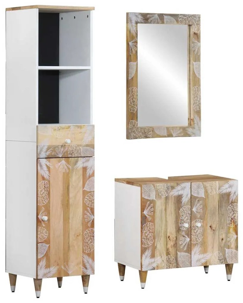 3 részes tömör mangófa fürdőszobai bútorszett