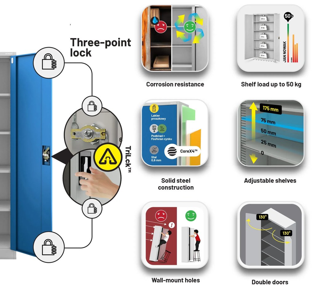 Fém iratszekrény JAN II, 1150 x 185 x 400 mm, szürke-kék