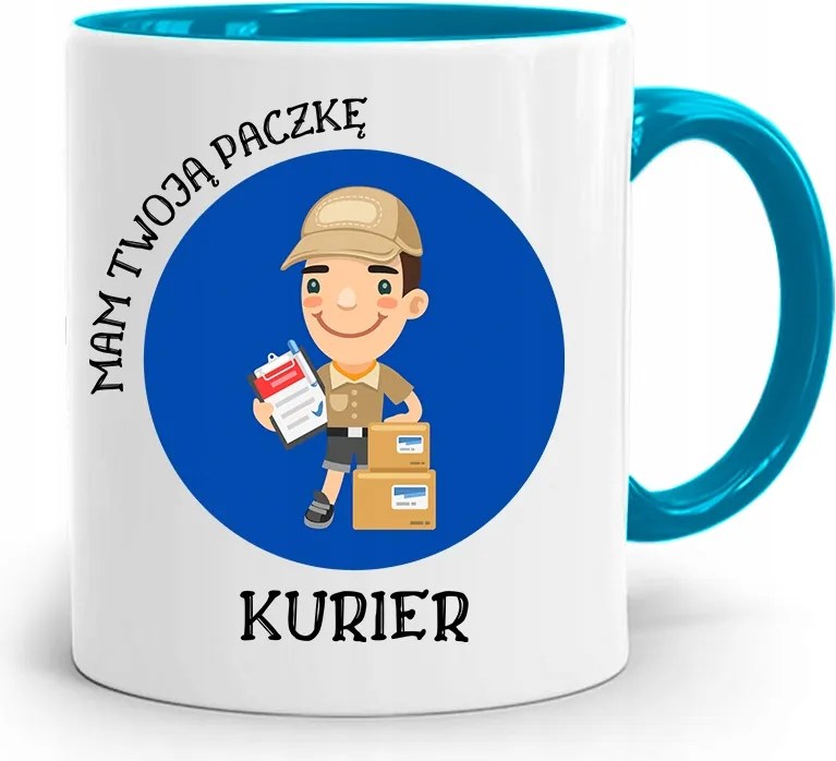 Kék Bögre Futárnak Megvan A Csomagod, fényképes nyomattal