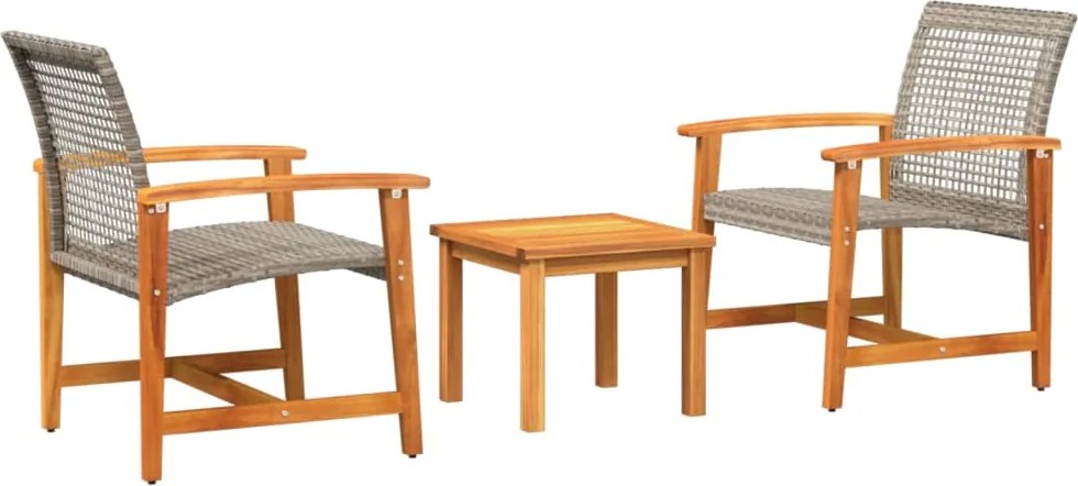 vidaXL 3 részes szürke polyrattan és akácfa bisztrószett