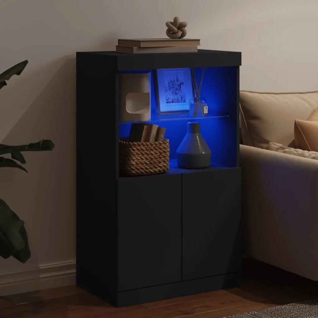 fekete tálalószekrény LED-világítással 60,5 x 37 x 100 cm