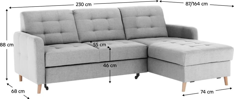 Univerzális sarokgarnitúra, világosszürke, VISBY