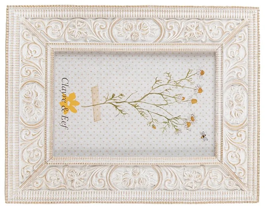 Antik fehér vintage képkeret rózsás 10x15 cm