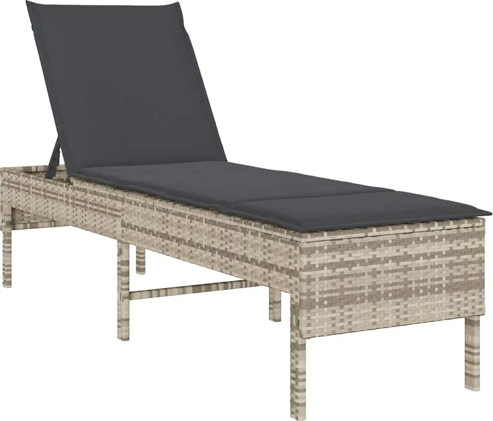 vidaXL világosszürke polyrattan napozóágy párnával 55x200x44 cm