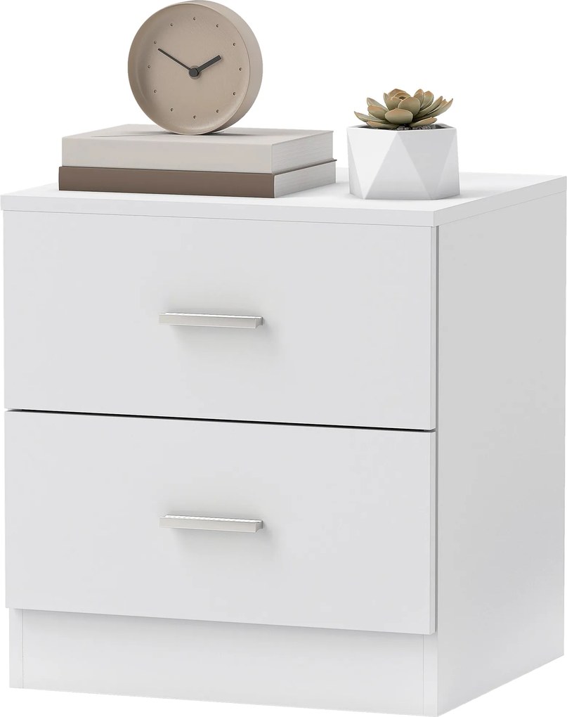 HOMCOM Modern Ágy melletti Asztal 2 Fiókkal a Nappalihoz és Hálószobához, 30 kg Teherbírás, 45x39.5x49 cm, Fehér | Aosom