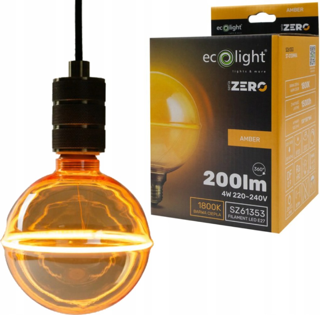 Led izzó E27 4W 200lm Zero Amber Sorozat Dekoratív