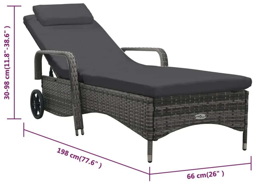 szürke polyrattan napozóágy kerekekkel