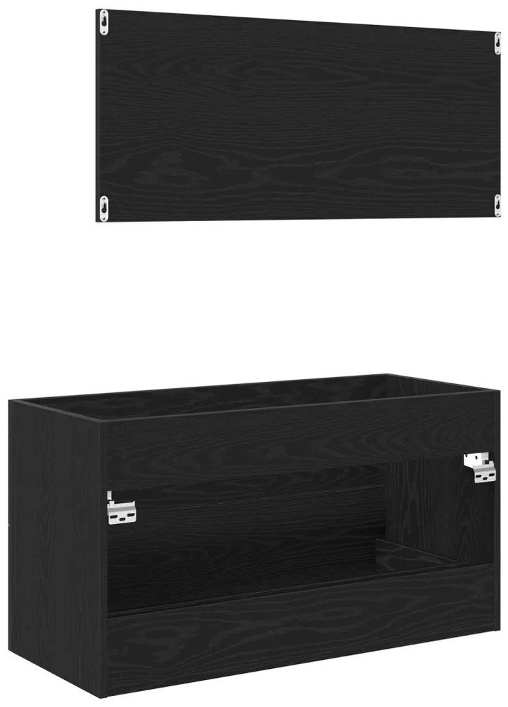 vidaXL Mosdó Szekrény Tükörrel Fekete Tölgy 90x45x1,5 cm Mérnöki Fa