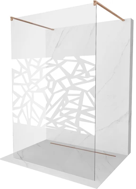 Mexen Kioto, Walk-In zuhany paraván 100 x 200 cm, 8 mm átlátszó üveg fehér mintás, réz matt profil, 800-100-002-65-85