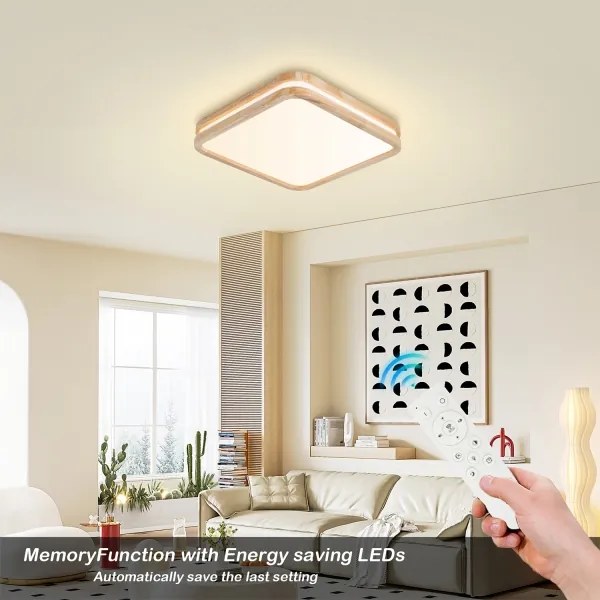 Brilagi - Dimmelhető MOLINA SQUARE LED/48W/230V lámpatest, tölgy, 40x40 cm + távirányító