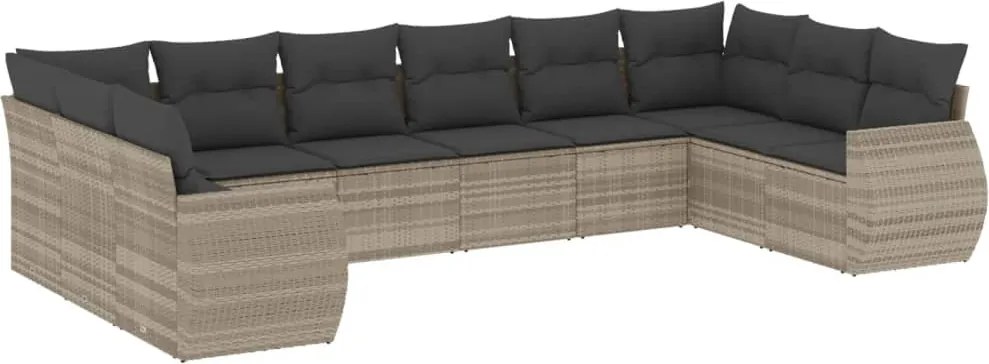 vidaXL 10 részes világosszürke polyrattan kerti ülőgarnitúra párnákkal