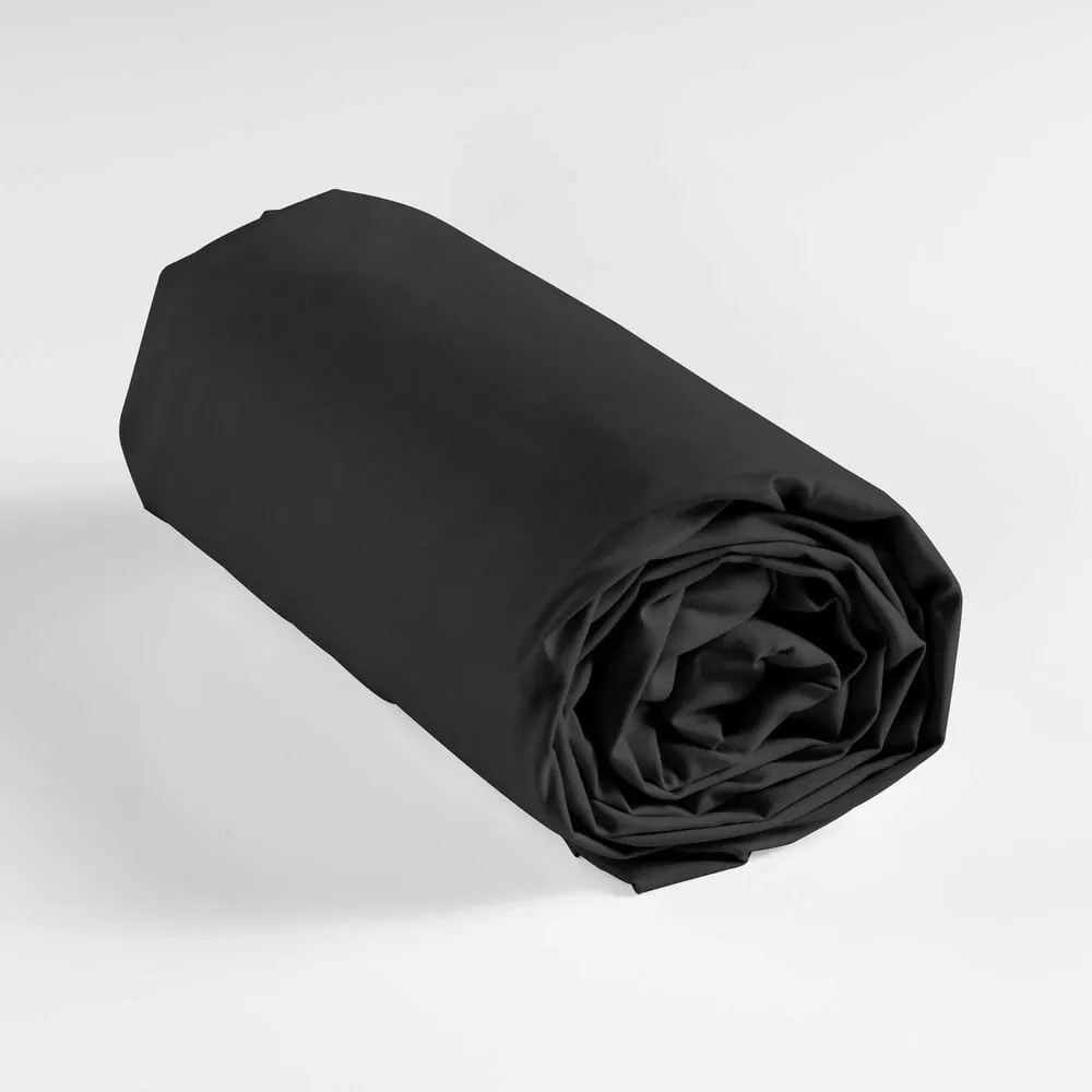 Fekete gumis pamut lepedő 180x200 cm Lina – douceur d'intérieur