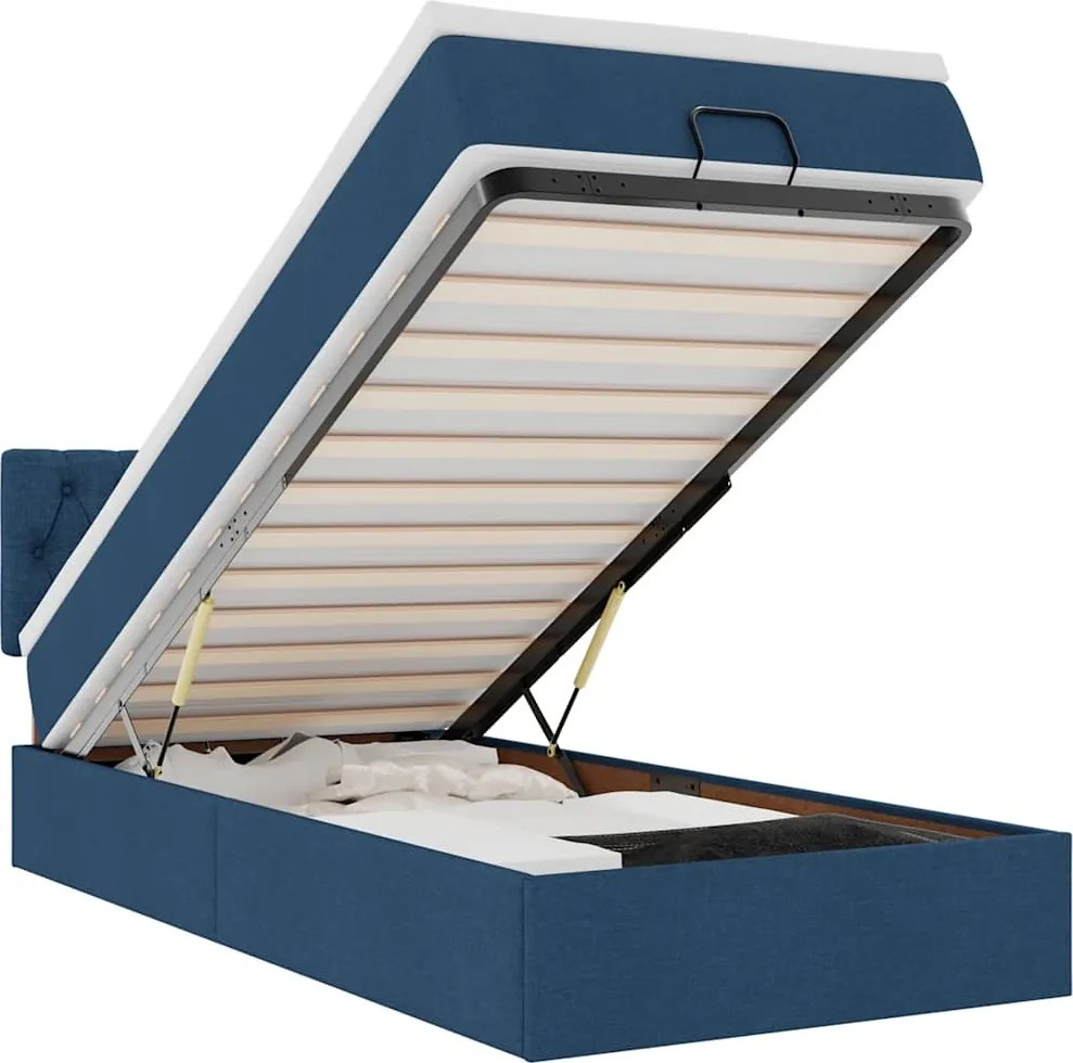 vidaXL Ottomán ágy matraccal kék 90x200 cm szövet