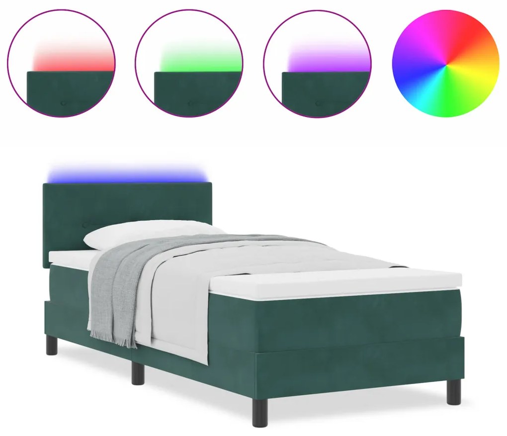 Boxspring Ágy Mattal és LED Fekete Zöld 80x200 cm Velúr