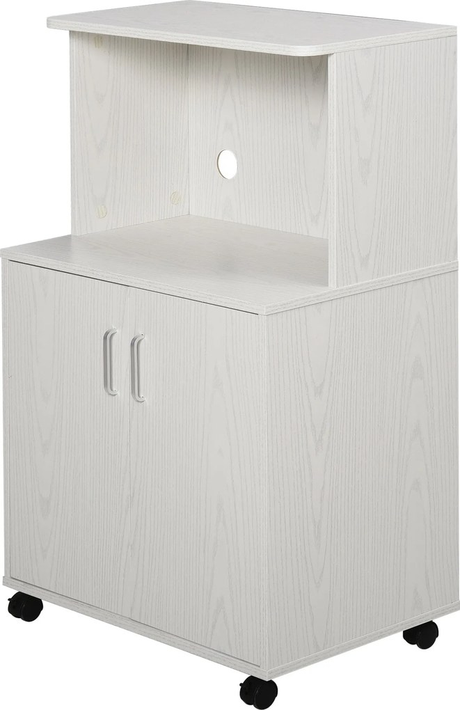 HOMCOM Mikrohullámú Sütő Oldalfiók Konyhabútor 2 Ajtóval és Állítható Polccal Kerekekkel, Terhelhetőség: 70 kg, 60.4x40.3x97 cm, Fehér | Aosom