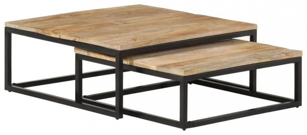 vidaXL 2 db tömör mangófa egymásba helyezhető dohányzóasztal