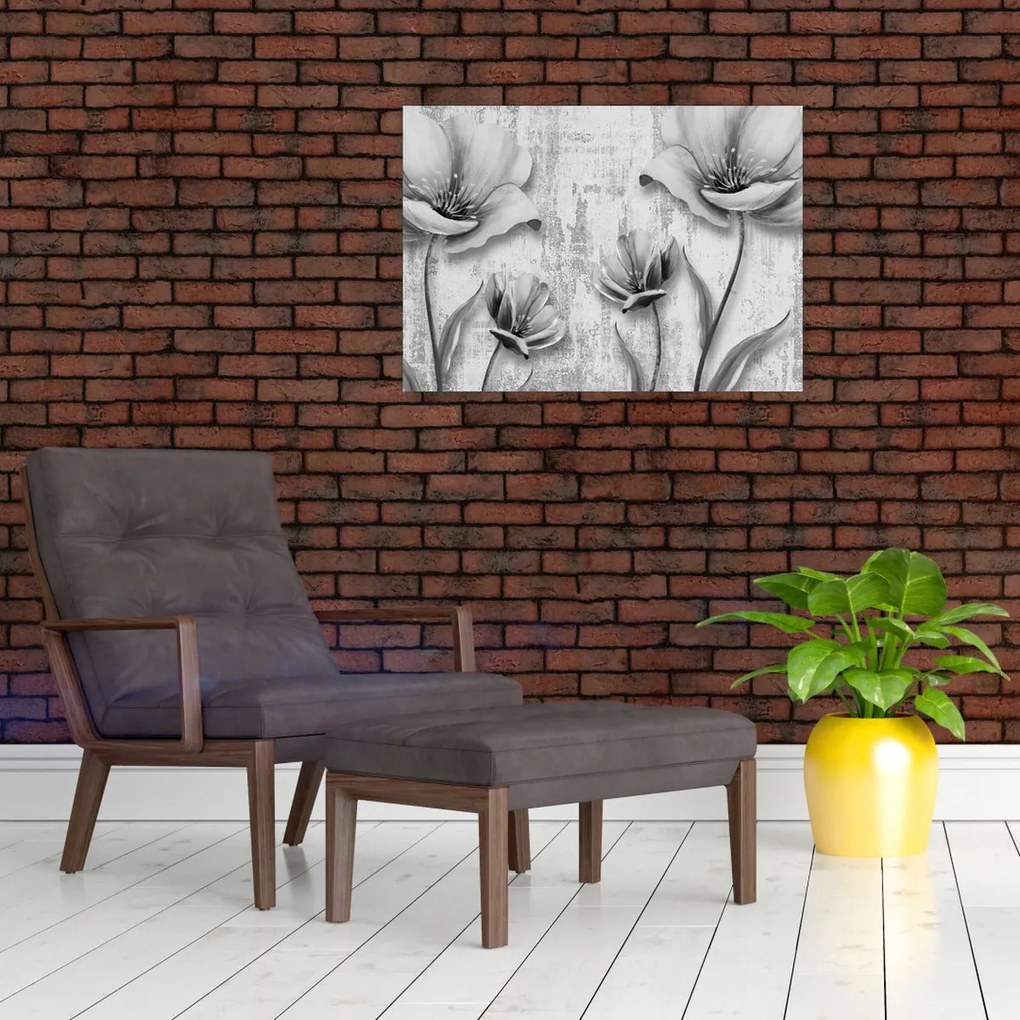 Üveg kép - Fekete-fehér virágok a háttérben (70x50 cm)