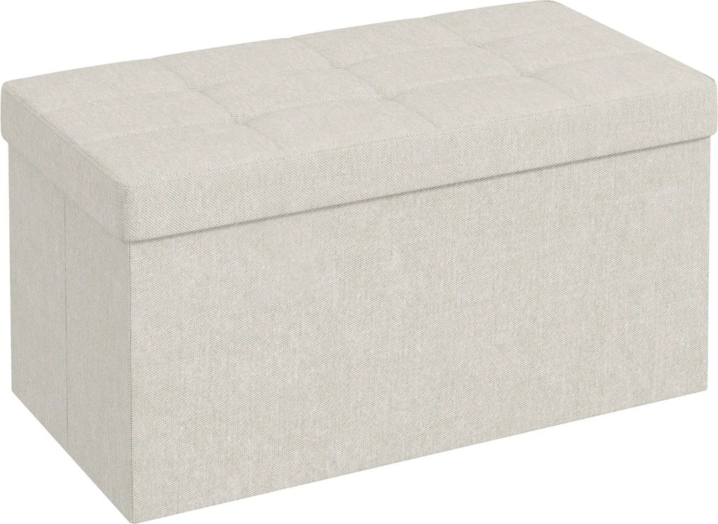 HOMCOM Tároló Puff - 76 x 38 x 38 cm, 84L, Hajtható, Ágy Vége, Lábpihenő, Fedéllel, Előszobába, Nappaliba, Párnázott Linóleum, Krém | Aosom