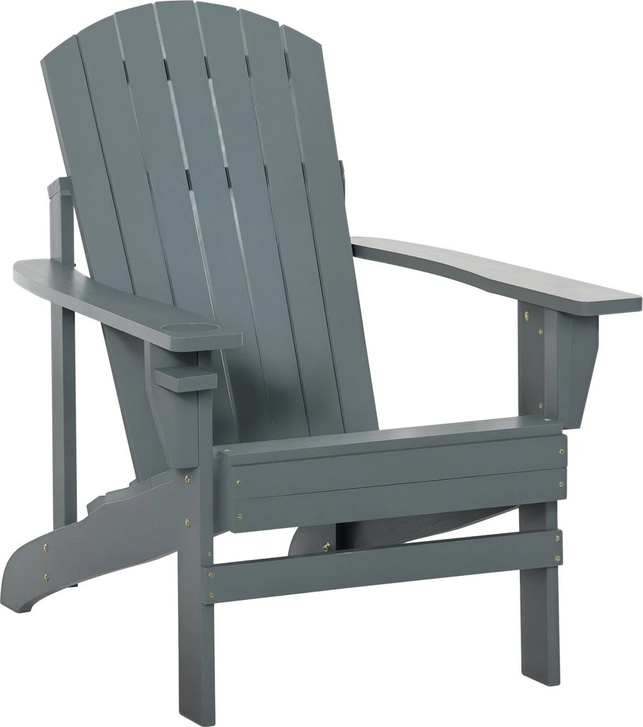 Outsunny Adirondack Kerti Szék Pohártartóval Kerti Függőágy Erkély Szék Szilárd Fa Sötétszürke 97 x 72.5 x 93 cm | Aosom