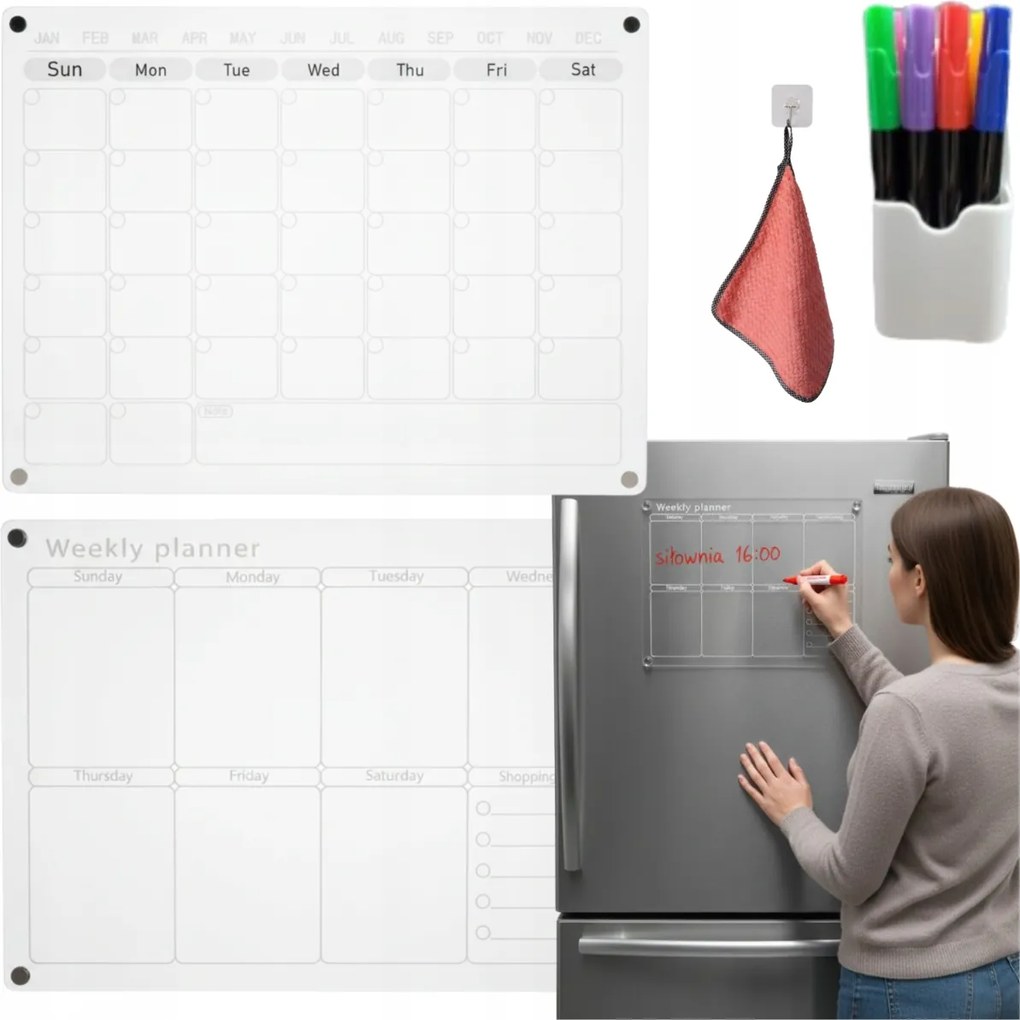 Mágneses tábla mágnesekhez szárazon törölhető hűtőtáska filctoll 2db