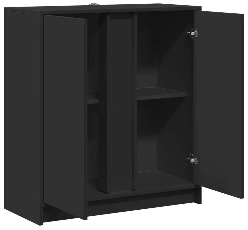fekete szerelt fa tálalószekrény LED-del 77 x 34 x 85 cm
