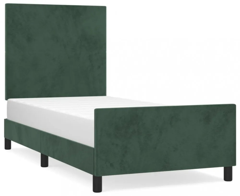 sötétzöld bársony ágykeret matrac nélkül 100x200 cm