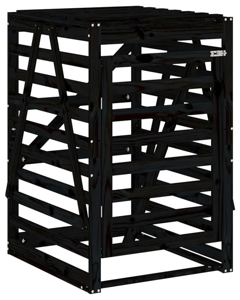 fekete tömör fenyőfa szemeteskuka tároló 84x90x128,5 cm