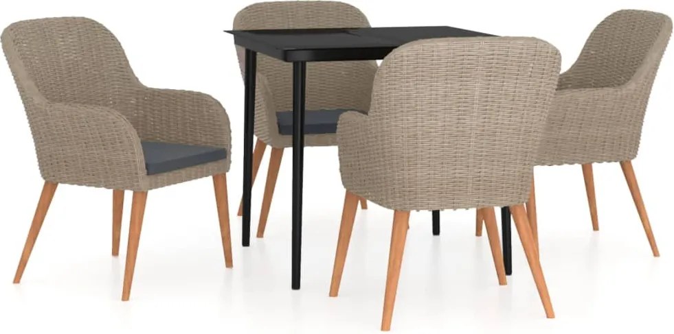 vidaXL 5 részes barna kerti étkezőgarnitúra párnákkal