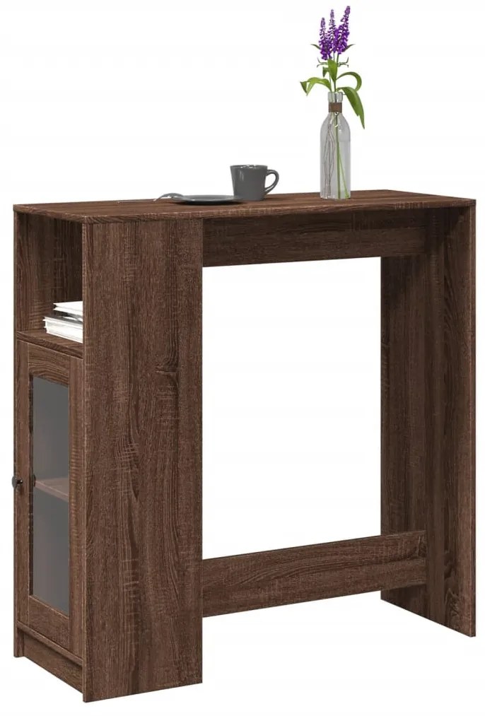 barna tölgy szerelt fa tárolórekeszes bárasztal 101x40x103,5 cm