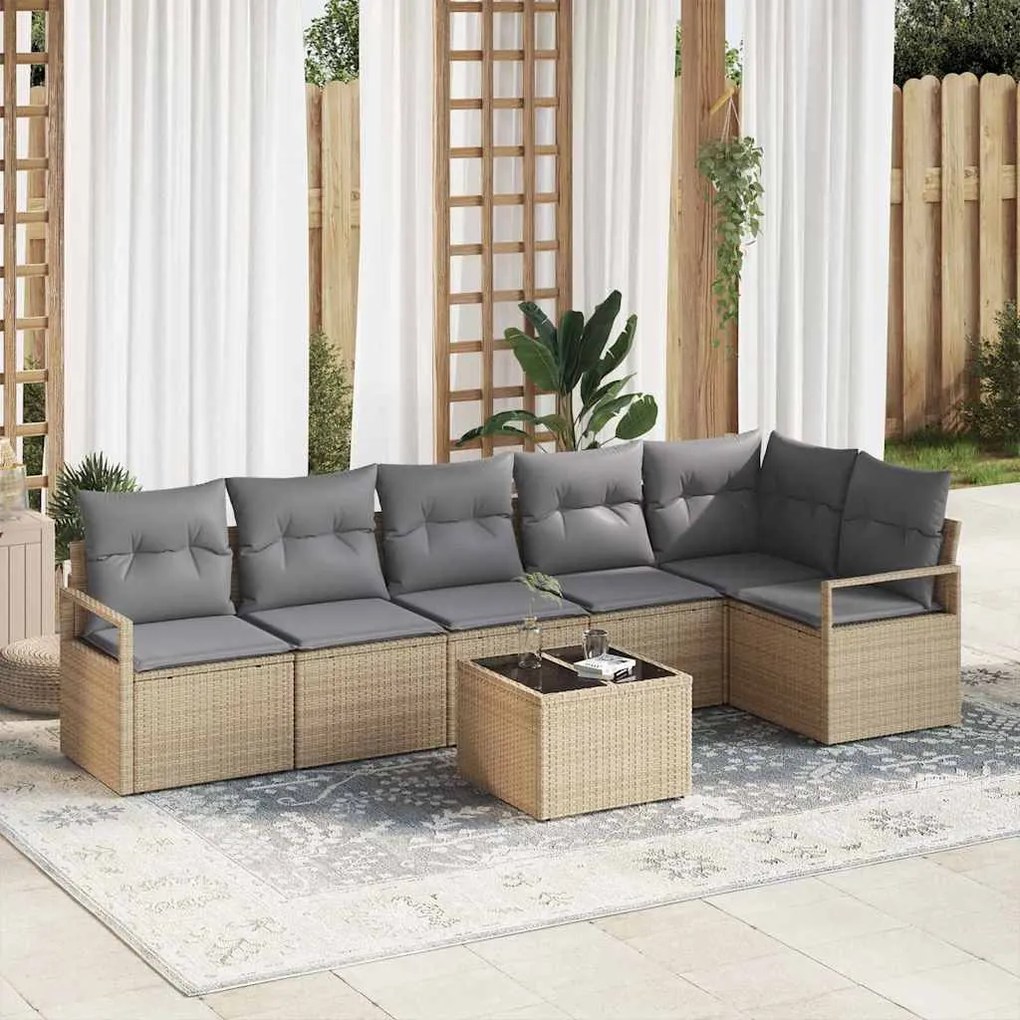 Kerti Kanapé Szett párnával 7 pcs Beige és Világosszürke