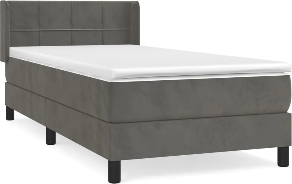 vidaXL sötétszürke bársony rugós ágy matraccal 90 x 200 cm