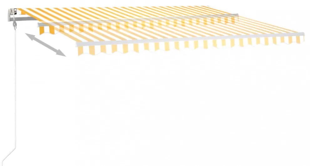 sárga és fehér kézzel kihúzható LED-es napellenző 4,5x3,5 m