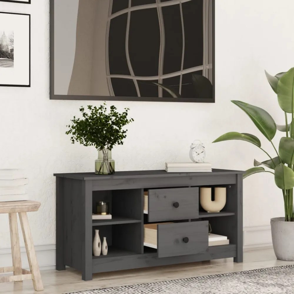 szürke tömör fenyőfa TV-szekrény 103 x 36,5 x 52 cm