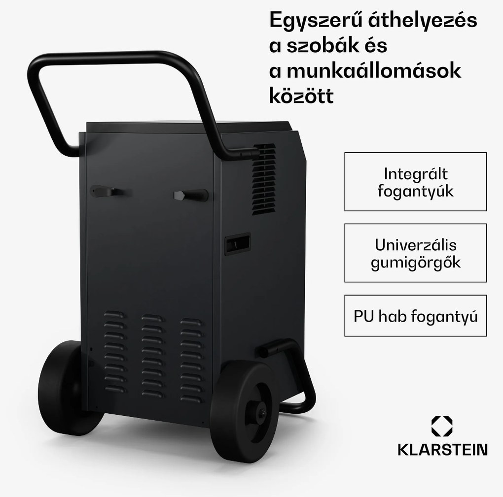 Klarstein DuraDry 50L páramentesítő, 50 l/nap, 50-80 m², rozsdamentes acél, mobil, 450 m³/h
