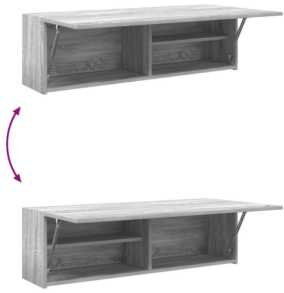 szürke sonoma szerelt fa fali fürdőszobaszekrény 100x25x30 cm