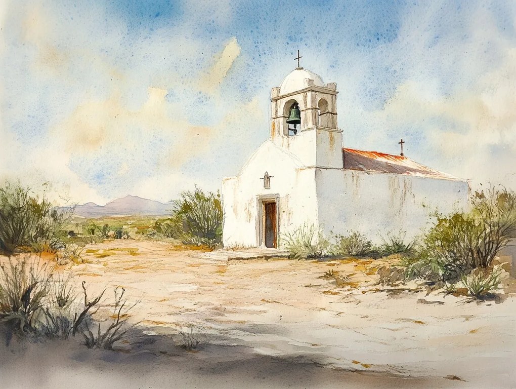 Vászonkép Canvas Tájkép Sivatag Mexikó Templom Kápolna Kilátás 80x60