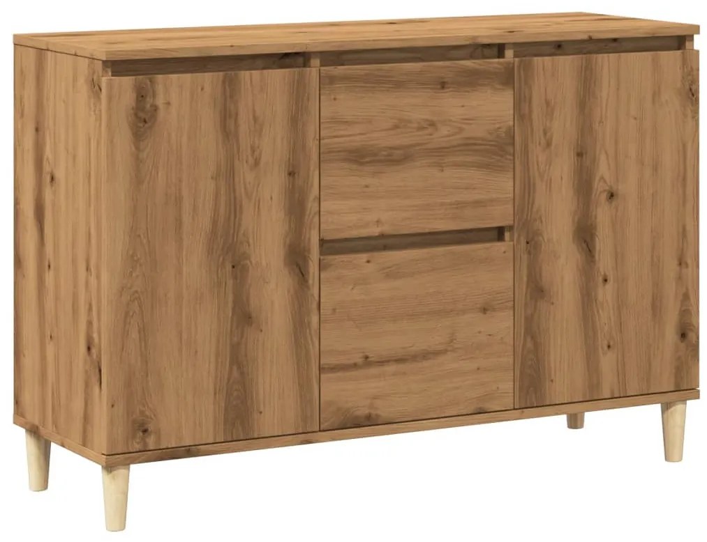 kézműves tölgy színű szerelt fa tálalószekrény 102 x 35 x 70 cm