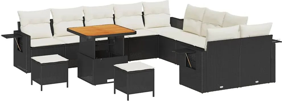 vidaXL Kerti Kanapé Szett 13 pcs Fekete polirattan