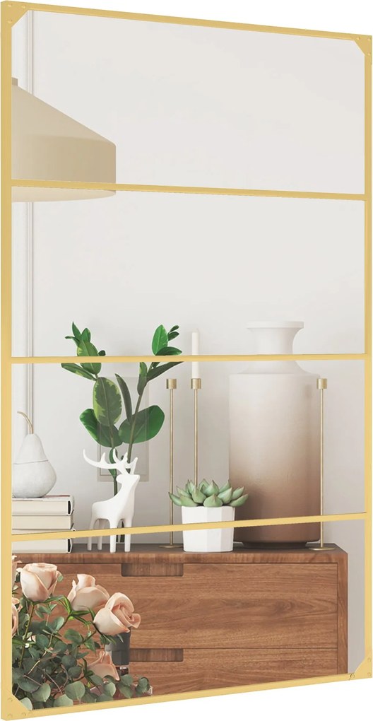 HOMCOM ipari ablakos fali tükör, arany fémkeret, téglalap, vízszintes vagy függőleges – 109 x 69 cm | Aosom