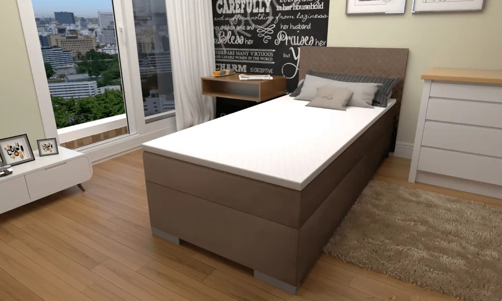 Boxspring ágy, egyszemélyes, barna, 90x200, univerzális, ADARA