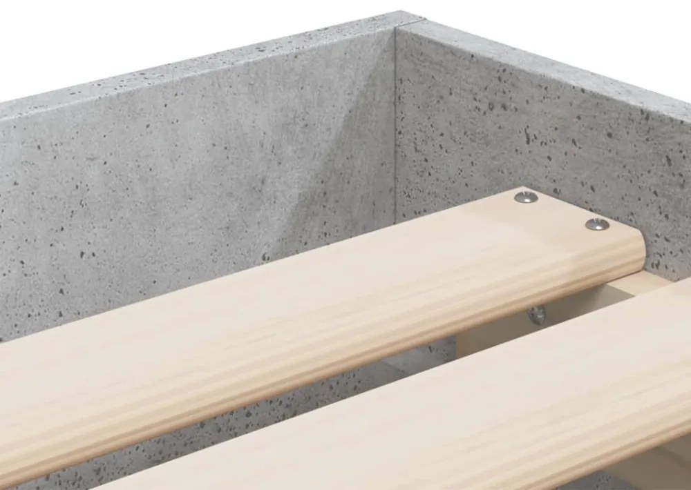 betonszürke szerelt fa ágykeret fiókokkal 100 x 200 cm