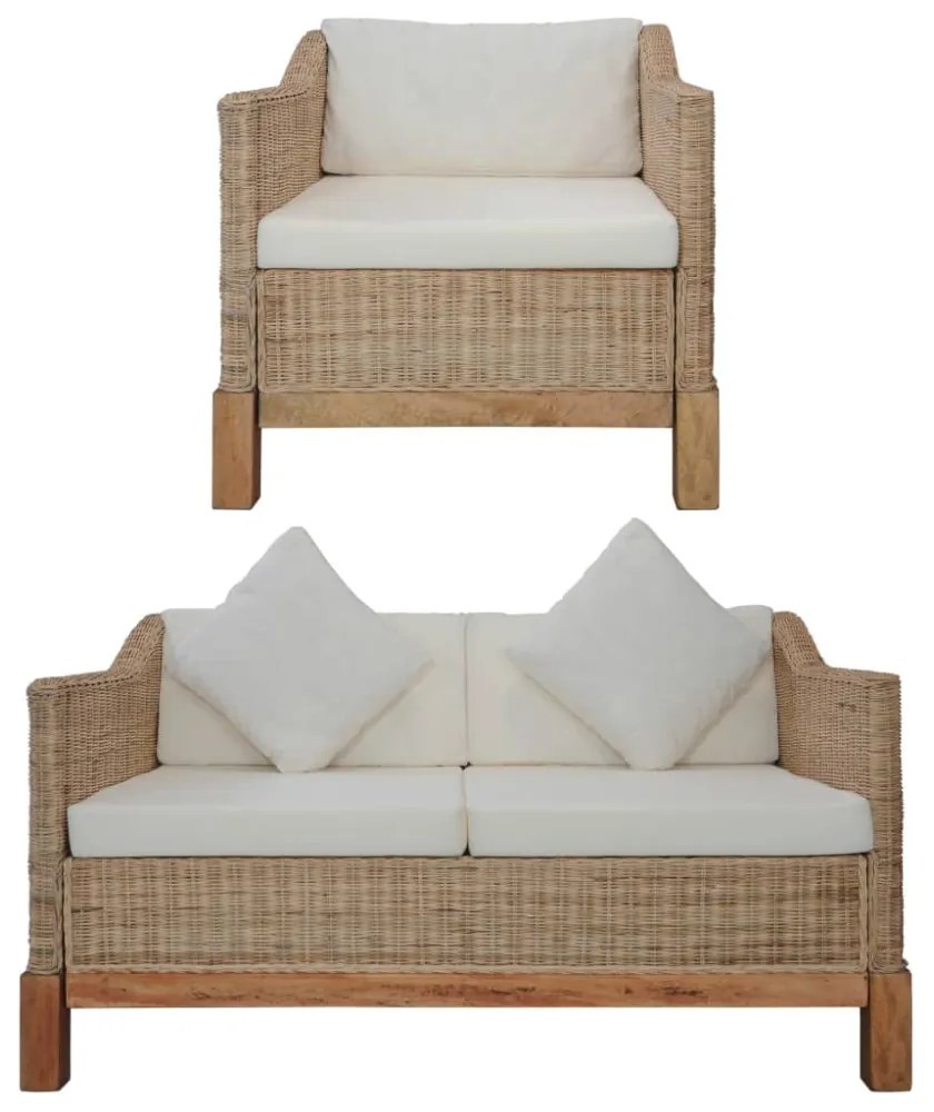 2 részes természetes rattan kanapészett párnákkal