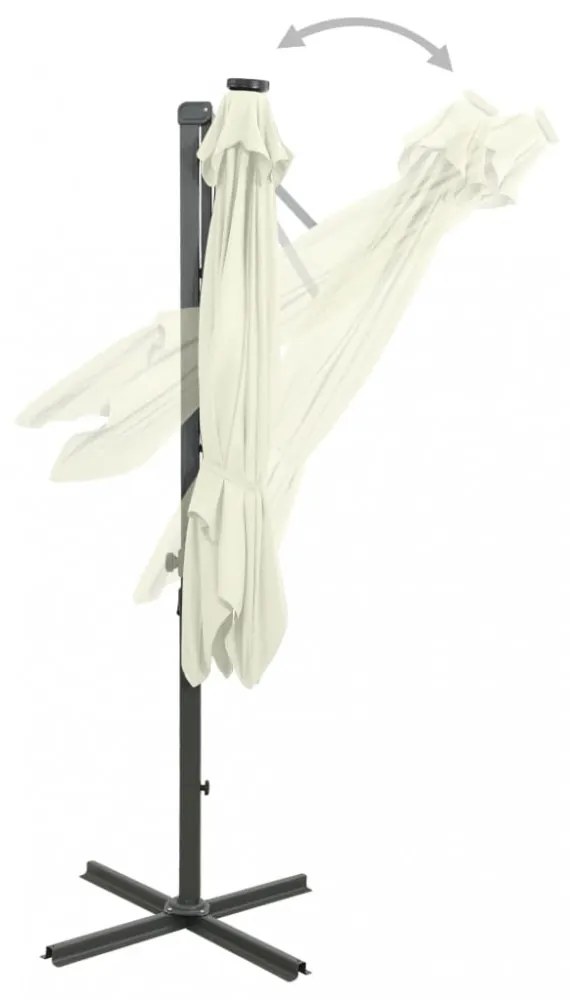 homokszínű konzolos napernyő rúddal és LED-fényekkel 250 cm