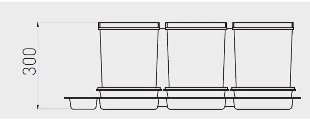 Hulladékgyűjtő GTV Multino 900, szelektív, utólag behelyezhető, 3*15 L edénnyel, fedéllel, tárolókkal