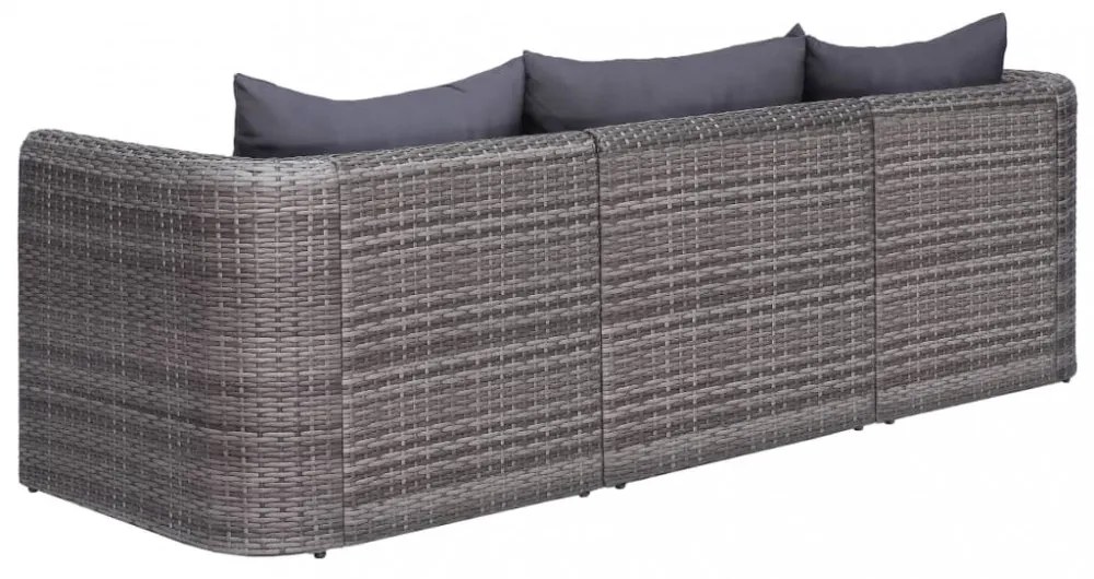 3-részes szürke polyrattan kerti ülőgarnitúra párnákkal