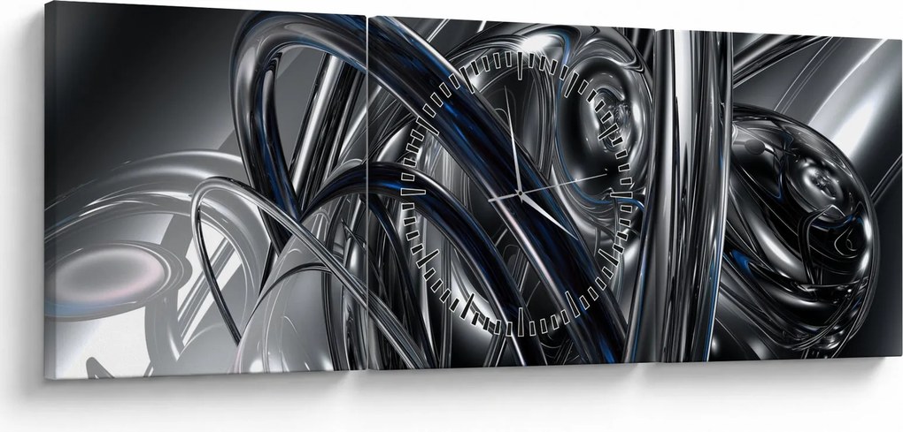 Kék és szürke absztrakció kép (órával) (90x30 cm)