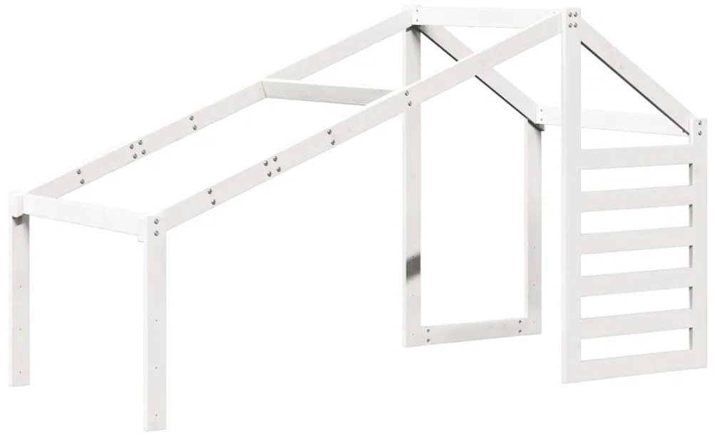 fehér tömör fenyőfa magasított ágy tetővel 90 x 190 cm